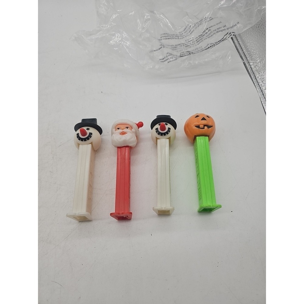 Vintage PEZ Dispenser Santa Claus Snoan Pumpkin Red White Blue Stems Lot of 4